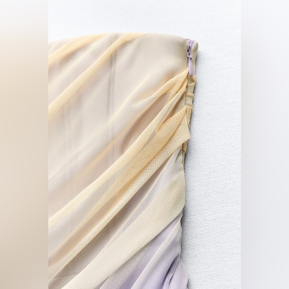 Zara Lilac & Beige Ruched Draped Mesh Mini Dress - Picture 12 of 15